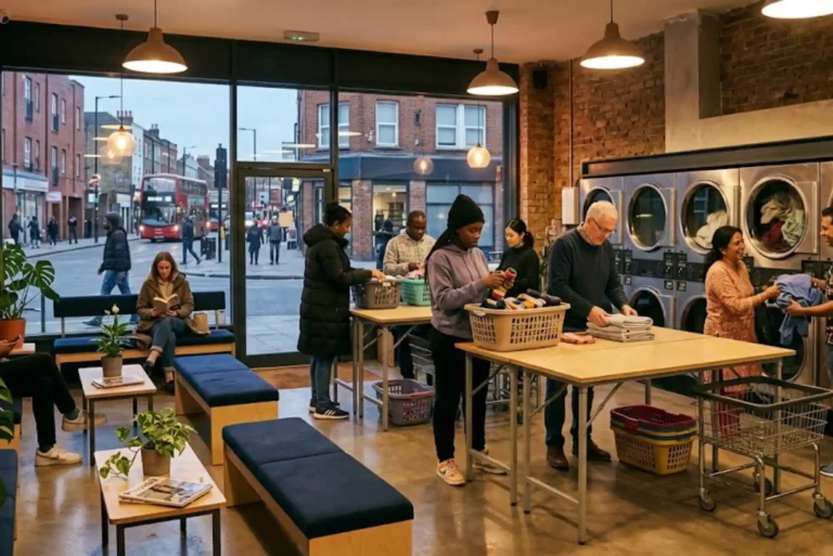 Modern laundromat in Peckham South London with self-service washing machines