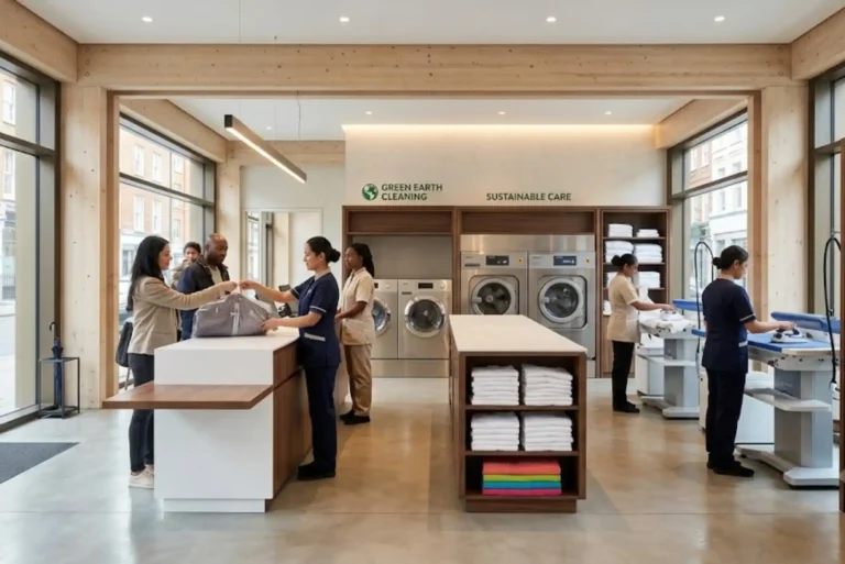Contemporary UK laundry hub offering dry cleaning and garment care services