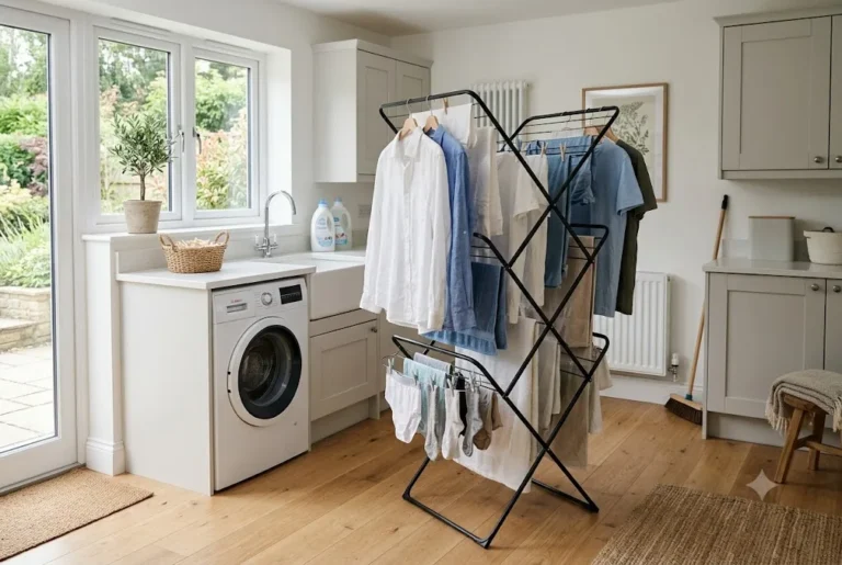 Foldable Clothes Airer: The Smart Indoor Laundry Solution for UK Homes Foldable clothes airer drying freshly washed laundry indoors