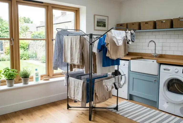 Indoor Clothes Drying Rack: Smart Air Drying Hacks for Every UK Home Indoor clothes drying rack with freshly washed laundry drying inside a modern UK home