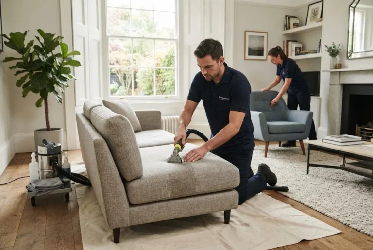 Cleaning upholstery on a fabric sofa and upholstered furniture