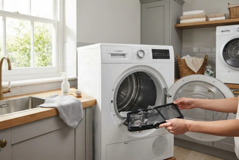 how to clean a dryer safely in a modern UK laundry room