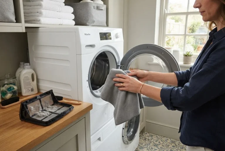 how to clean tumble dryer safely in a modern UK laundry room