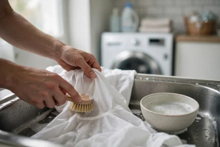 Deodorant Stains how to remove deodorant stains from clothes by gently scrubbing a white shirt in a sink